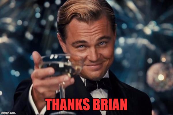 Leonardo Dicaprio Cheers Meme | THANKS BRIAN | image tagged in memes,leonardo dicaprio cheers | made w/ Imgflip meme maker