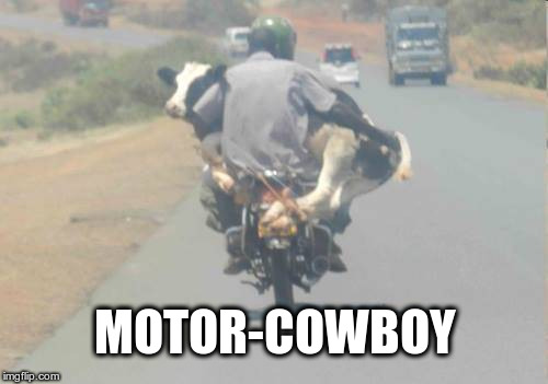 motor-cowboy |  MOTOR-COWBOY | image tagged in cowboy,motorbike | made w/ Imgflip meme maker