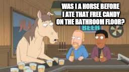 WAS I A HORSE BEFORE I ATE THAT FREE CANDY ON THE BATHROOM FLOOR? | made w/ Imgflip meme maker