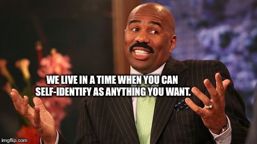 WE LIVE IN A TIME WHEN YOU CAN SELF-IDENTIFY AS ANYTHING YOU WANT. | image tagged in memes,steve harvey | made w/ Imgflip meme maker
