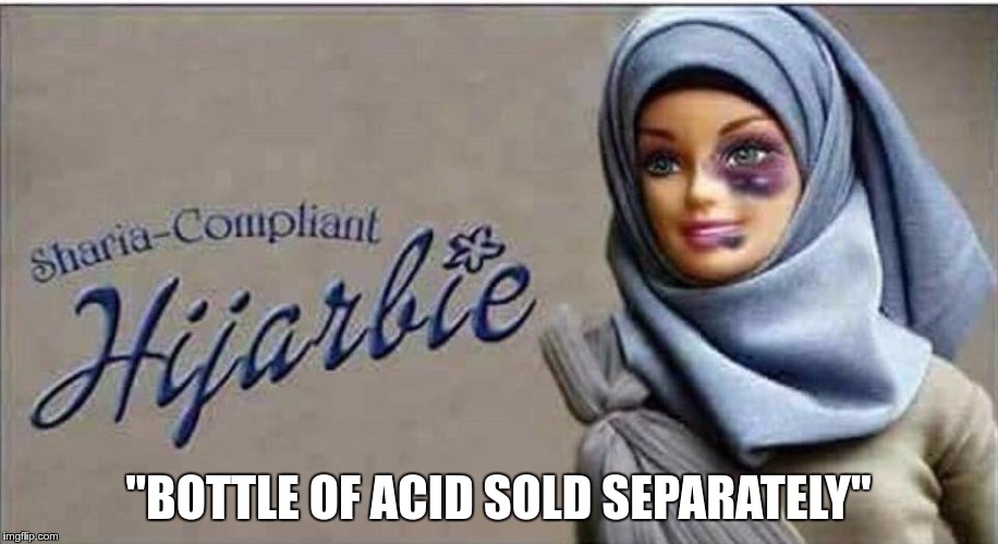 "BOTTLE OF ACID SOLD SEPARATELY" | image tagged in hijarbie | made w/ Imgflip meme maker