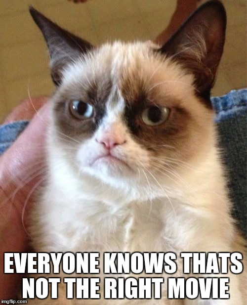 Grumpy Cat Meme | EVERYONE KNOWS THATS NOT THE RIGHT MOVIE | image tagged in memes,grumpy cat | made w/ Imgflip meme maker