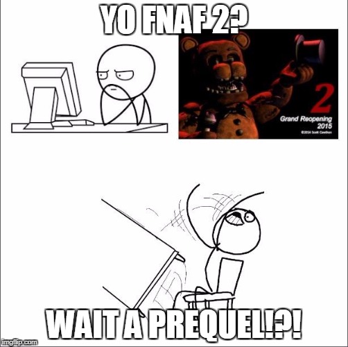 When I found out fnaf 2 was a prequel | YO FNAF 2? WAIT A PREQUEL!?! | image tagged in when i found out fnaf 2 was a prequel | made w/ Imgflip meme maker