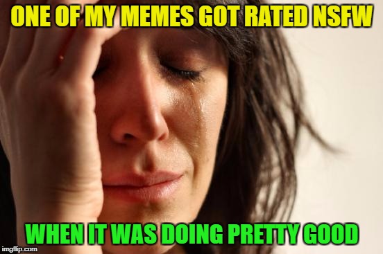 First World Problems | ONE OF MY MEMES GOT RATED NSFW; WHEN IT WAS DOING PRETTY GOOD | image tagged in memes,first world problems | made w/ Imgflip meme maker