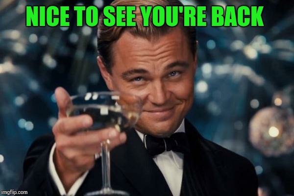 Leonardo Dicaprio Cheers Meme | NICE TO SEE YOU'RE BACK | image tagged in memes,leonardo dicaprio cheers | made w/ Imgflip meme maker