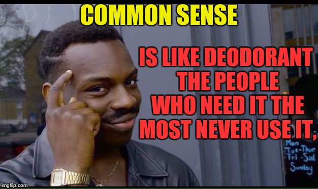 for all those people that dont ever use common sense because we all know common sense just isnt so common any more | COMMON SENSE; IS LIKE DEODORANT THE PEOPLE WHO NEED IT THE MOST NEVER USE IT, | image tagged in common sense,deodorant,people | made w/ Imgflip meme maker