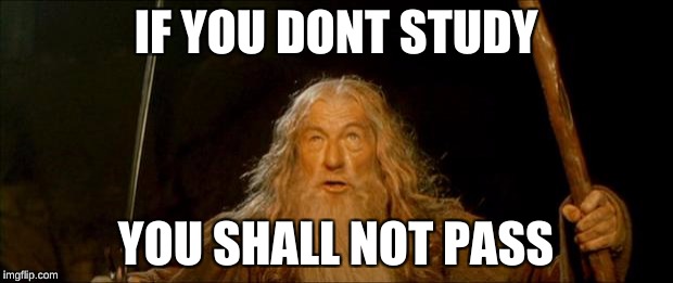 gandalf you shall not pass | IF YOU DONT STUDY; YOU SHALL NOT PASS | image tagged in gandalf you shall not pass | made w/ Imgflip meme maker