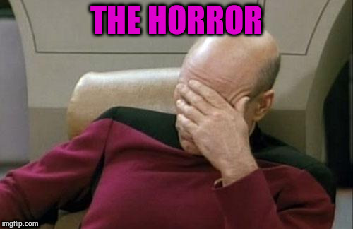 Captain Picard Facepalm Meme | THE HORROR | image tagged in memes,captain picard facepalm | made w/ Imgflip meme maker