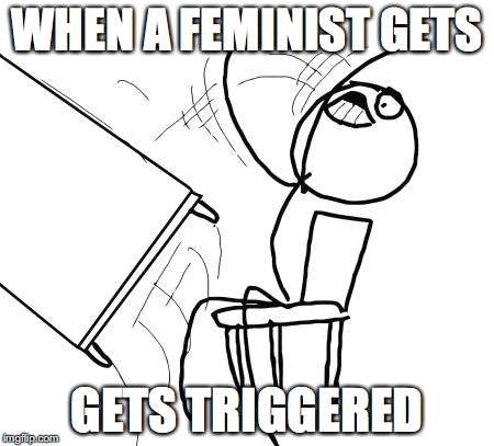 Table Flip Guy | WHEN A FEMINIST GETS; GETS TRIGGERED | image tagged in memes,table flip guy | made w/ Imgflip meme maker