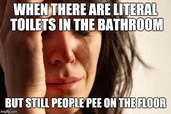 Wy are people so stupid? | WHEN THERE ARE LITERAL TOILETS IN THE BATHROOM; BUT STILL PEOPLE PEE ON THE FLOOR | image tagged in memes,first world problems,funny,so true memes,problems,funny memes | made w/ Imgflip meme maker