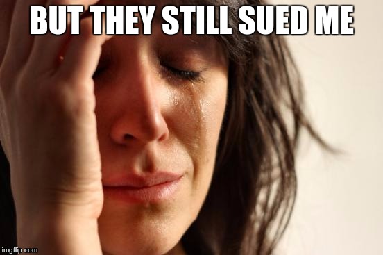 First World Problems Meme | BUT THEY STILL SUED ME | image tagged in memes,first world problems | made w/ Imgflip meme maker