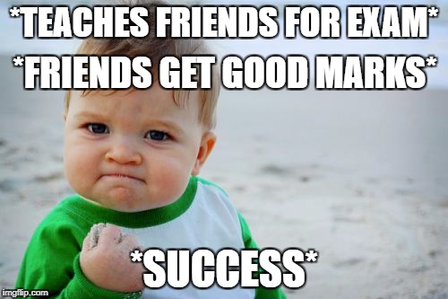 Success Kid Original Meme | *TEACHES FRIENDS FOR EXAM*; *FRIENDS GET GOOD MARKS*; *SUCCESS* | image tagged in memes,success kid original | made w/ Imgflip meme maker