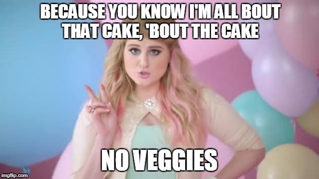 Meghan Trainor  | BECAUSE YOU KNOW I'M ALL BOUT THAT CAKE, 'BOUT THE CAKE; NO VEGGIES | image tagged in meghan trainor | made w/ Imgflip meme maker