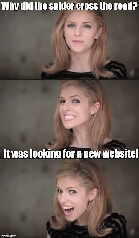 Bad Pun Anna Kendrick | Why did the spider cross the road? It was looking for a new website! | image tagged in memes,bad pun anna kendrick,spiders | made w/ Imgflip meme maker