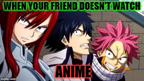 That one Friend... | WHEN YOUR FRIEND DOESN'T WATCH; ANIME | image tagged in anime is not cartoon,anime,friend,fairytail,erza | made w/ Imgflip meme maker