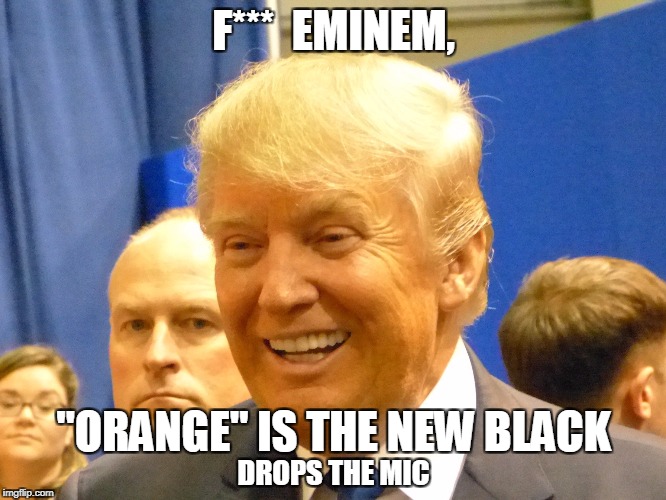 8 Mile Poser - a Presidential freestyle cipher | F***  EMINEM, "ORANGE" IS THE NEW BLACK; DROPS THE MIC | image tagged in donald trump,eminem,freestyle,poser,politics,meme | made w/ Imgflip meme maker