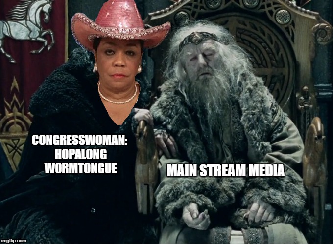 Hopalong Wormtongue | CONGRESSWOMAN: HOPALONG WORMTONGUE; MAIN STREAM MEDIA | image tagged in congresswoman wilson,mainstream media | made w/ Imgflip meme maker