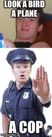 Thought of this because of the "that's him officer meme" 10 Guy | LOOK A BIRD A PLANE; A COP | image tagged in 10 guy,police | made w/ Imgflip meme maker