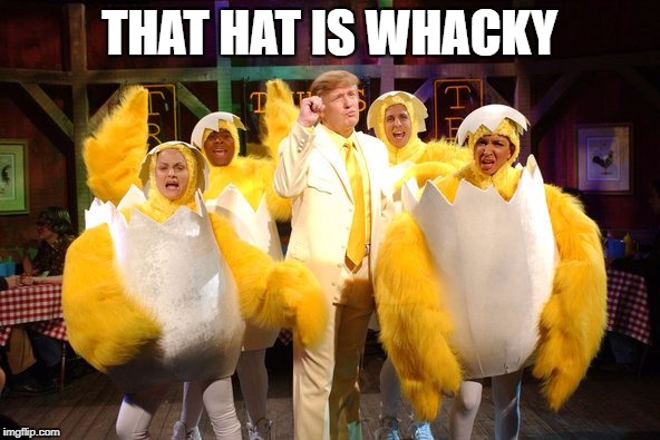 Chicken Trump | THAT HAT IS WHACKY | image tagged in chicken trump | made w/ Imgflip meme maker