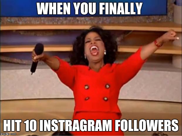 Oprah You Get A | WHEN YOU FINALLY; HIT 10 INSTRAGRAM FOLLOWERS | image tagged in memes,oprah you get a | made w/ Imgflip meme maker