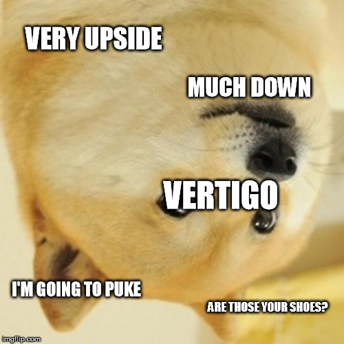 Doge Meme | VERY UPSIDE MUCH DOWN VERTIGO I'M GOING TO PUKE ARE THOSE YOUR SHOES? | image tagged in memes,doge | made w/ Imgflip meme maker