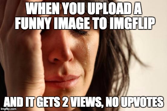 First World Problems Meme | WHEN YOU UPLOAD A FUNNY IMAGE TO IMGFLIP; AND IT GETS 2 VIEWS, NO UPVOTES | image tagged in memes,first world problems | made w/ Imgflip meme maker