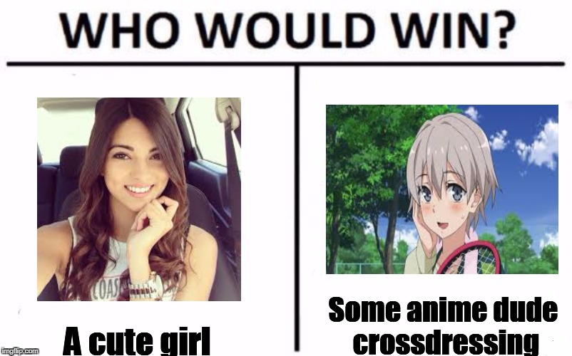 Who Would Win? | A cute girl; Some anime dude crossdressing | image tagged in who would win | made w/ Imgflip meme maker