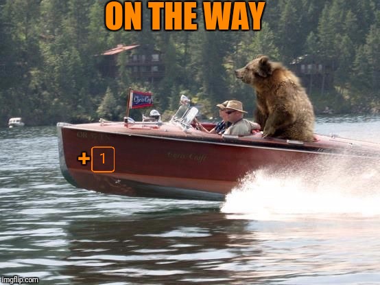 Bear on a boat | ON THE WAY + | image tagged in bear on a boat | made w/ Imgflip meme maker