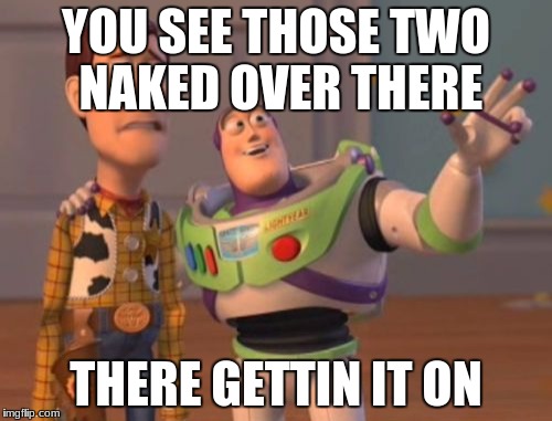 X, X Everywhere Meme | YOU SEE THOSE TWO NAKED OVER THERE; THERE GETTIN IT ON | image tagged in memes,x x everywhere | made w/ Imgflip meme maker