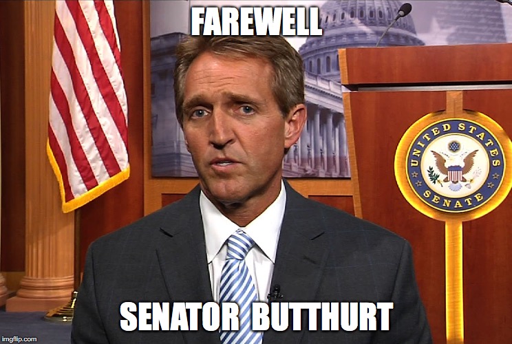 FAREWELL; SENATOR  BUTTHURT | image tagged in politics,flake,trump | made w/ Imgflip meme maker