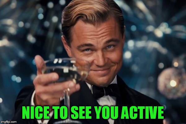 Leonardo Dicaprio Cheers Meme | NICE TO SEE YOU ACTIVE | image tagged in memes,leonardo dicaprio cheers | made w/ Imgflip meme maker