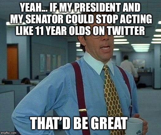 Lumburg | YEAH... IF MY PRESIDENT AND MY SENATOR COULD STOP ACTING LIKE 11 YEAR OLDS ON TWITTER; THAT’D BE GREAT | image tagged in lumburg | made w/ Imgflip meme maker