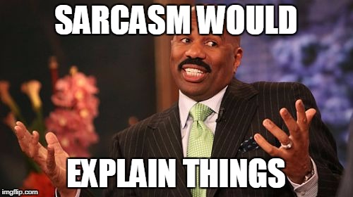 Steve Harvey Meme | SARCASM WOULD EXPLAIN THINGS | image tagged in memes,steve harvey | made w/ Imgflip meme maker