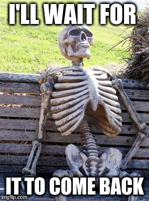 Waiting Skeleton Meme | I'LL WAIT FOR IT TO COME BACK | image tagged in memes,waiting skeleton | made w/ Imgflip meme maker