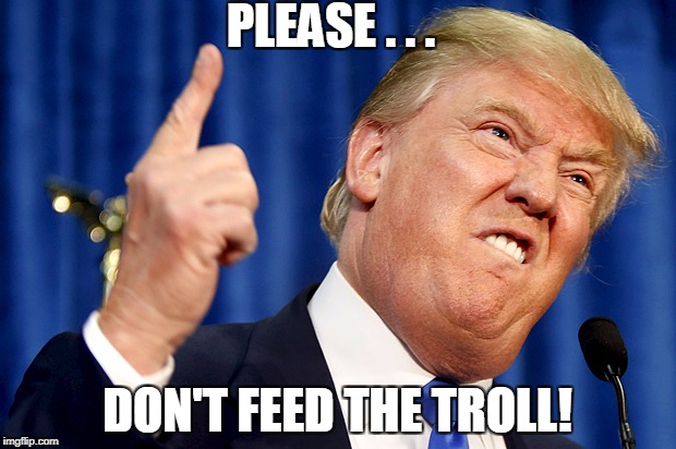 Troll-in-Chief | PLEASE . . . DON'T FEED THE TROLL! | image tagged in donald trump | made w/ Imgflip meme maker