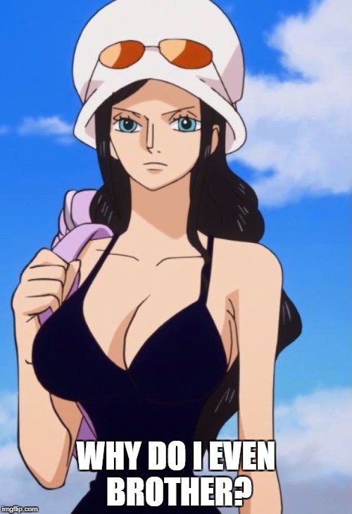 Nico Robin One piece | WHY DO I EVEN BROTHER? | image tagged in nico robin one piece | made w/ Imgflip meme maker