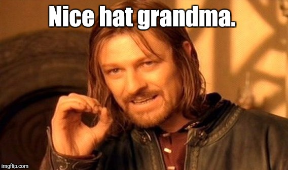 One Does Not Simply Meme | Nice hat grandma. | image tagged in memes,one does not simply | made w/ Imgflip meme maker