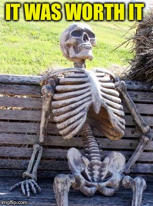 Waiting Skeleton Meme | IT WAS WORTH IT | image tagged in memes,waiting skeleton | made w/ Imgflip meme maker