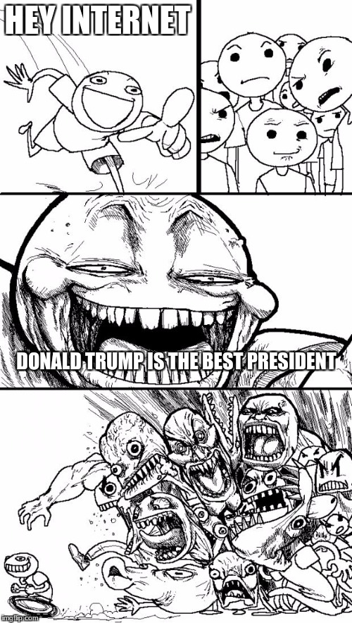 Hey Internet | HEY INTERNET; DONALD TRUMP IS THE BEST PRESIDENT | image tagged in memes,hey internet | made w/ Imgflip meme maker