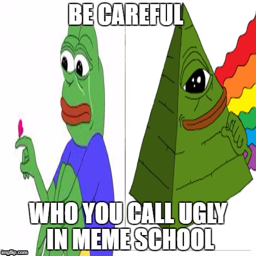be careful m8 | BE CAREFUL; WHO YOU CALL UGLY IN MEME SCHOOL | image tagged in pepe | made w/ Imgflip meme maker
