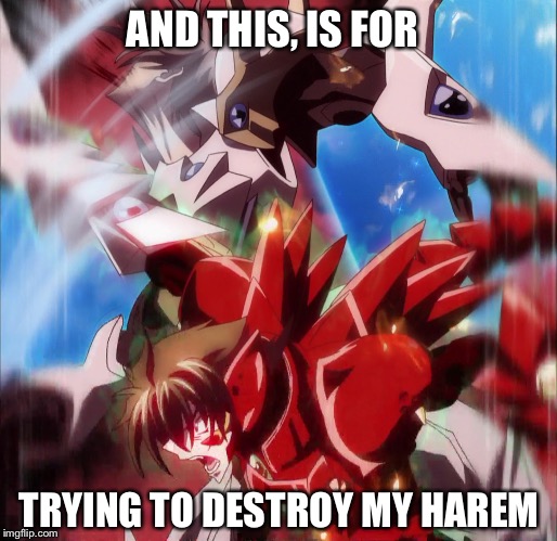 My Harem! | AND THIS, IS FOR; TRYING TO DESTROY MY HAREM | image tagged in highschool dxd | made w/ Imgflip meme maker