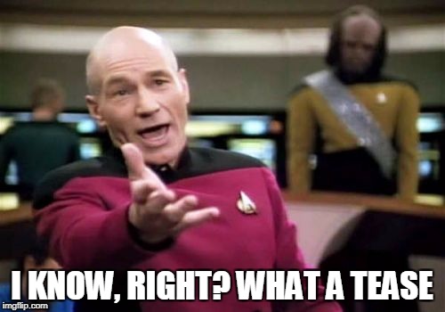 Picard Wtf Meme | I KNOW, RIGHT? WHAT A TEASE | image tagged in memes,picard wtf | made w/ Imgflip meme maker
