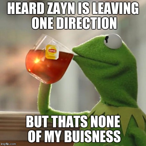 But That's None Of My Business | HEARD ZAYN IS LEAVING ONE DIRECTION; BUT THATS NONE OF MY BUISNESS | image tagged in memes,but thats none of my business,kermit the frog | made w/ Imgflip meme maker