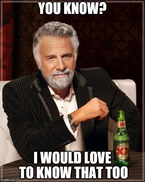 The Most Interesting Man In The World Meme | YOU KNOW? I WOULD LOVE TO KNOW THAT TOO | image tagged in memes,the most interesting man in the world | made w/ Imgflip meme maker