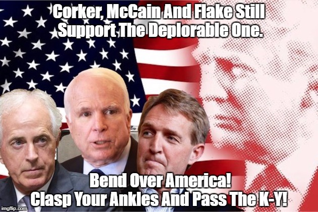 Corker, McCain And Flake Still Support The Deplorable One. Bend Over America!         Clasp Your Ankles And Pass The K-Y! | made w/ Imgflip meme maker