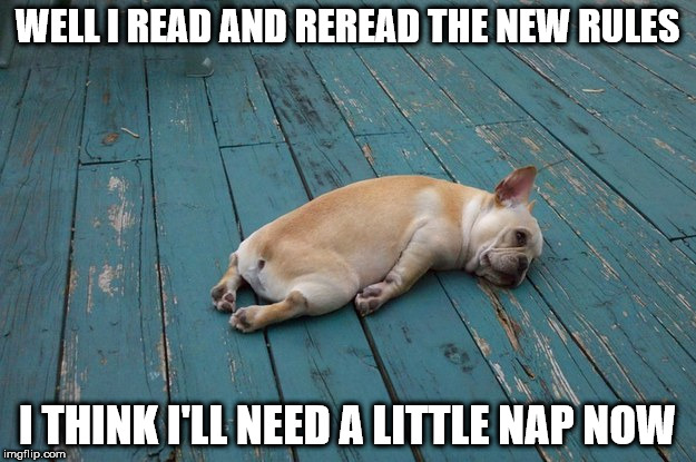 WELL I READ AND REREAD THE NEW RULES; I THINK I'LL NEED A LITTLE NAP NOW | made w/ Imgflip meme maker