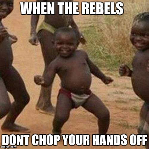 Third World Success Kid | WHEN THE REBELS; DONT CHOP YOUR HANDS OFF | image tagged in memes,third world success kid | made w/ Imgflip meme maker