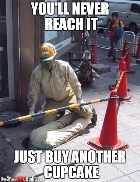 YOU'LL NEVER REACH IT; JUST BUY ANOTHER CUPCAKE | image tagged in safety first | made w/ Imgflip meme maker