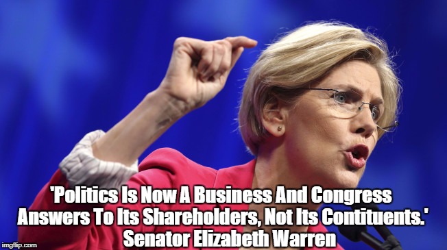 'Politics Is Now A Business And Congress Answers To Its Shareholders, Not Its Contituents.' Senator Elizabeth Warren | made w/ Imgflip meme maker