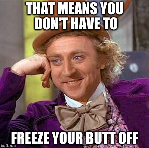 Creepy Condescending Wonka Meme | THAT MEANS YOU DON'T HAVE TO FREEZE YOUR BUTT OFF | image tagged in memes,creepy condescending wonka | made w/ Imgflip meme maker